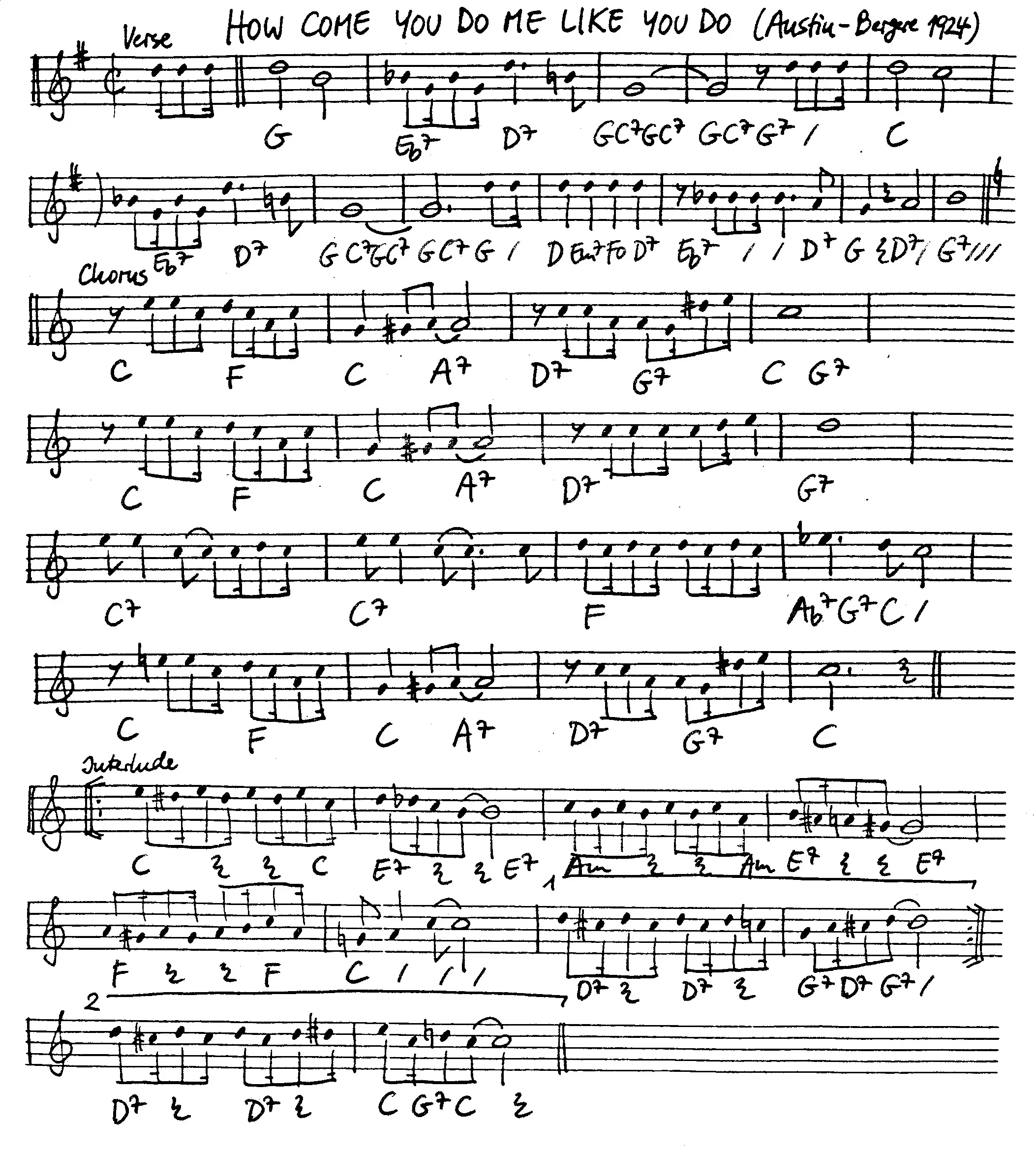 how come you do me free jazz leadsheet - Courtesy of the Jungle Jazz Band